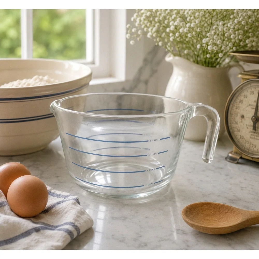 Vtg Pyrex Measuring Cup M-640 8 Cup Blue Lettering Batter Bowl